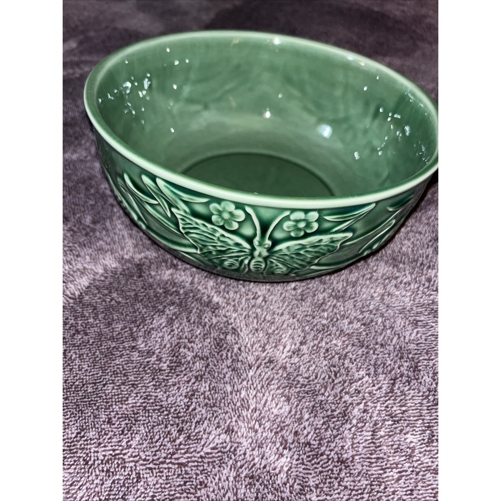 Set‎ Of 3 Bordallo Pinheiro Papillon Ivy Green Bowls 8' Butterfly & Wheat